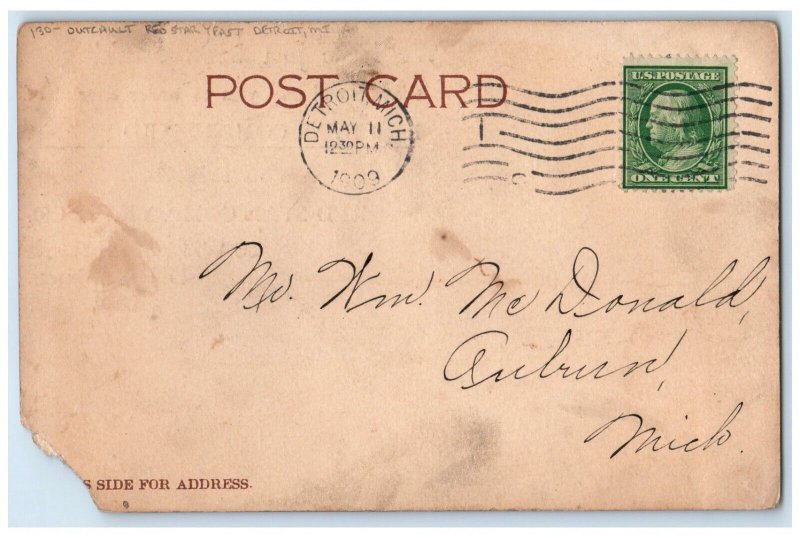 1909 Outcault Red Star Yeast Detroit Michigan MI, Man Office Dog Posted Postcard