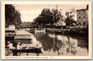 Postcard Fenelon Falls Ontario c1940s The Canal and Locks Victoria Co. Kawarthas