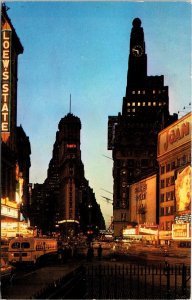 Times Square Night Streetview New York City Chrome Cancel WOB Postcard 