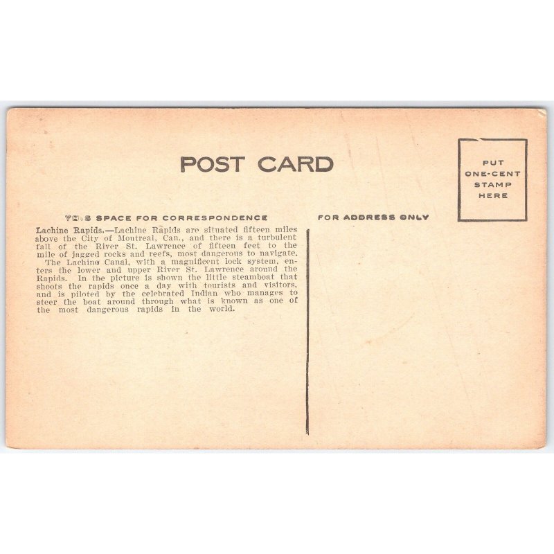 Postcard Lachine Rapids Steamboat Montreal St. Lawrence River c1910