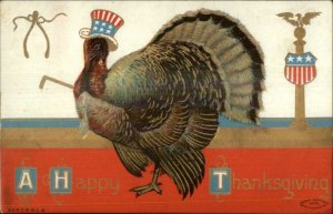 Thanksgiving Patriotic Turkey Uncle Sam Hat TP 609 c1910 Postcard #1