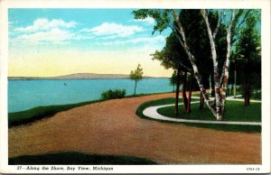 Vtg Bay View Michigan MI Along the Shore 1930s Linen Scenic View Postcard