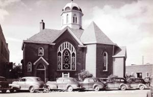 RPPC Methodist Church Sabetha Kansas Dusty Cars Vintage Photo Postcard F13