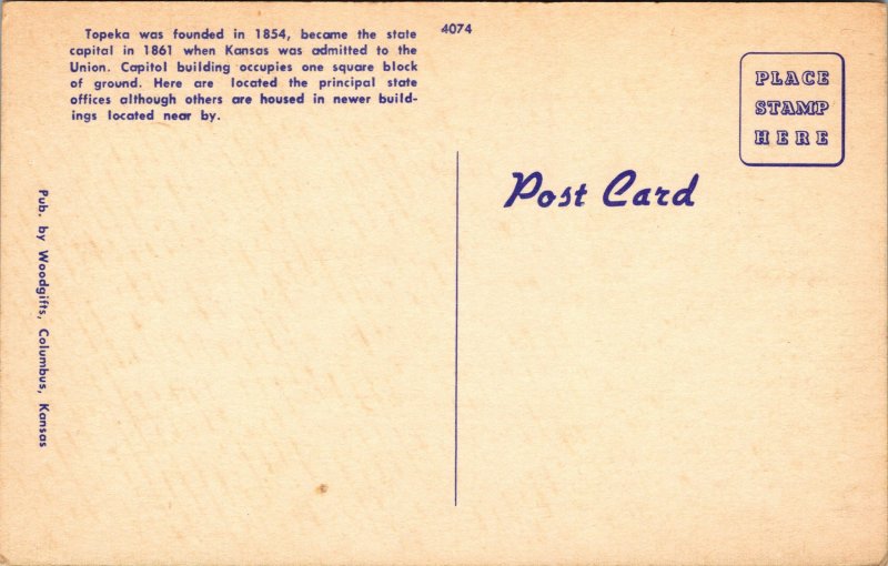 Postcard KS Topeka State Capitol Exterior view with trees