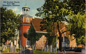 Vtg 1930s Old Swedish Church Swedes Wilmington Delaware Unused Linen Postcard