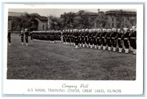 c1940s Company Drill US Naval Training Center Great Lakes IL RPPC Photo Postcard