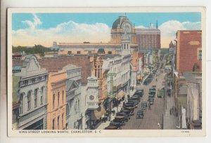 P2828, old postcard king street old cars etc scene charleston S.C.