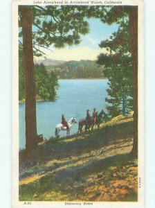 Linen HORSEBACK RIDING AT THE LAKE Lake Arrowhead California CA AE4359