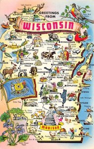 Greetings from Wisconsin, USA Map Unused 