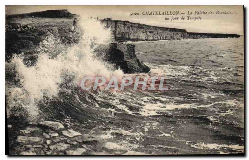 Old Postcard Chatelaillon La Falaise Boucholeurs one day storm