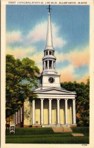 VINTAGE POSTCARD FIRST CONGREGATIONAL CHURCH ELLSWORTH MAINE