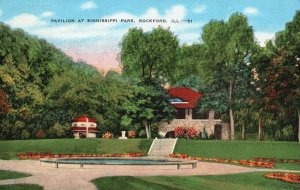 Vintage Postcard 1930's Pavilion at Sinnissippi Park Rockford Illinois ILL