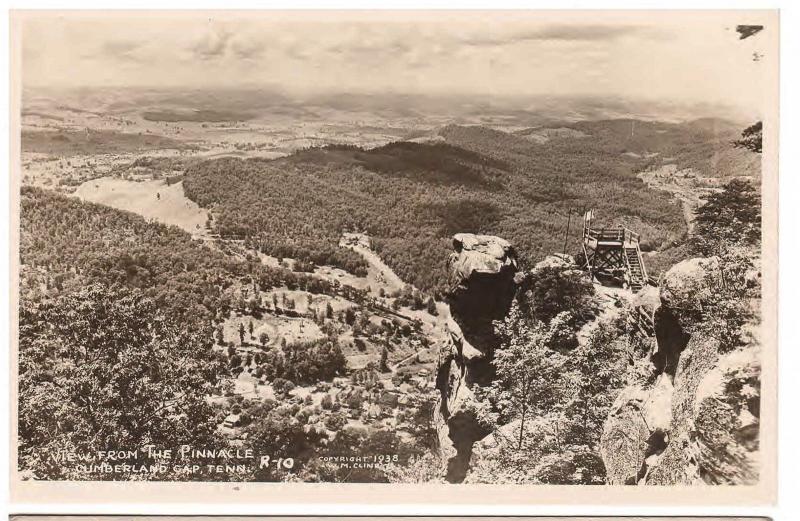 TENESSEE the CUMBERLAND GAP VIEW FROM THE PINNACLE 1938 REAL PHOTO POSTCARD 