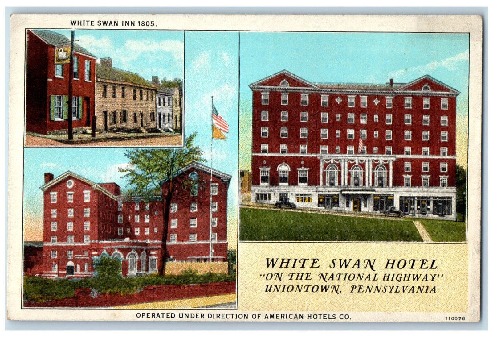 c1920's White Swan Hotel On The National Highway Uniontown PA Postcard United States