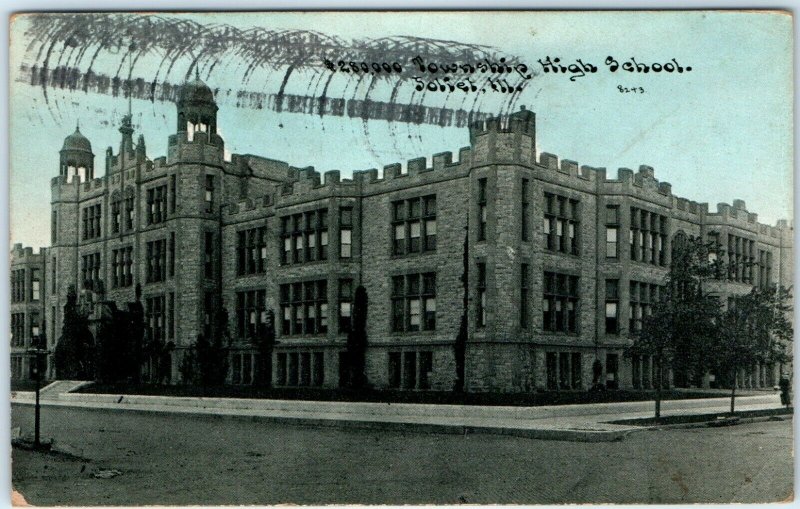 1908 Joliet, IL Township High School Postcard Jail Castle Building ILL A47