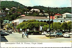 Emancipation Park St Thomas Virgin Islands Postcard Classic Cars Bicycles UNP