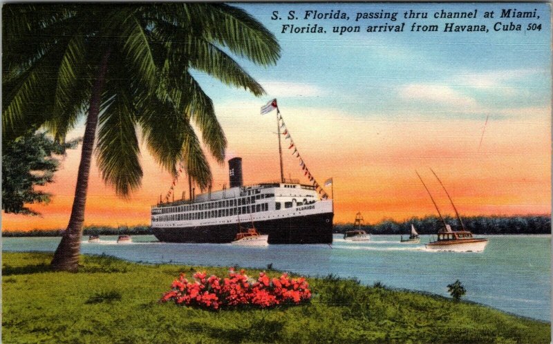 Florida FL SS Florida Havana Cuba Postcard Old Vintage Card View Standard Linen