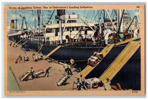 Galveston Texas TX Postcard Loading Cotton Leading Industries  1947 Vintage