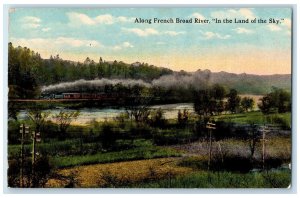 1913 Along French Broad River Land Of Sky Train Smokestacks Ashville NC Postcard