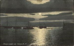 Colon Panama Moonlight on Water & Boats c1910 Postcard