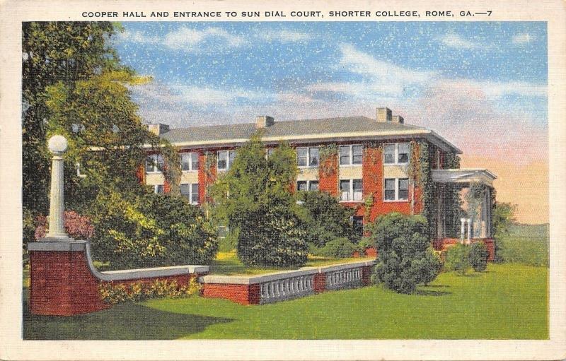 Rome Georgia~Shorter College~Cooper Hall~Sun Dial Court~1936 Linen Postcard 