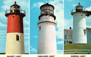 Old Lighthouses Nauset Highland Nobska Cape COD Massachusetts Vintage Postcard