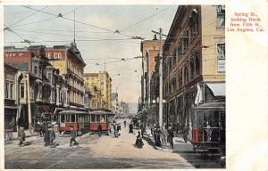 Spring Street North from 5th Streetcars Los Angeles California 1910c postcard