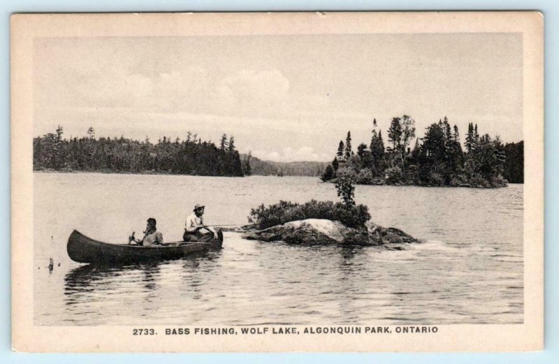 WOLF LAKE, Algonquin Park Ontario Canada ~ BASS FISHING Canoe  Postcard 