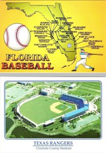 2~4X6 Postcards FL Florida BASEBALL MAP & CHARLOTTE COUNTY STADIUM~Texas Rangers