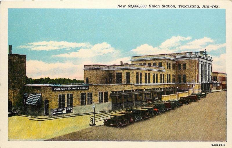 Linen Postcard New $2,000,000 Union Station, Texarkana AR / TX Unposted