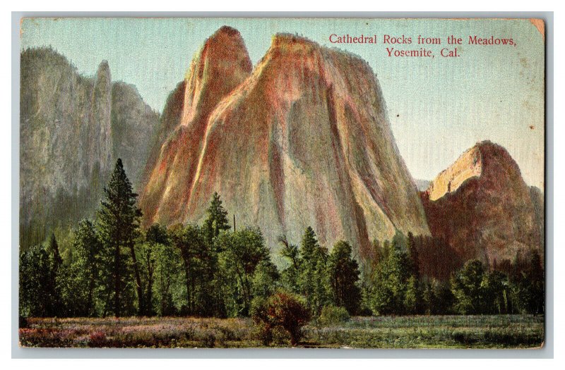 1909 Cathedral Rocks From The Meadows Yosemite CA Vintage Standard View Postcard 