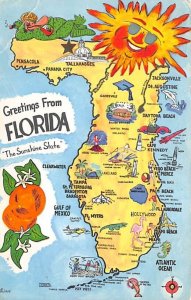 Greetings from Florida, USA The Sunshine State Map 1970 