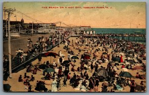 Postcard Asbury Park NJ c1900s The Beach On A Hot Day Flag Cancel Station “O