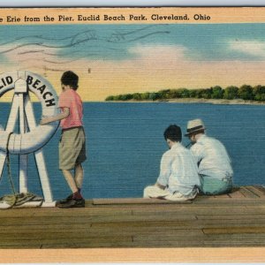 c1910s Cleveland Ohio Lake Erie Euclid Beach Park Linen Life Preserver Card A216