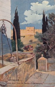 JERUSALEM ISRAEL~GOLDEN GATE FROM THE GARDEN OF GETHSEMANE~1913 POSTCARD