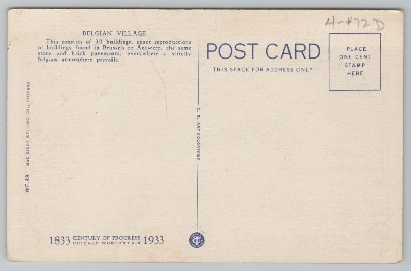 Expo~Belgian Village Chicago World Fair~Vintage Postcard 