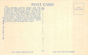 CHICAGO, Illinois IL   WATER WORKS~PALMOLIVE BUILDING~Night View c1940s Postcard