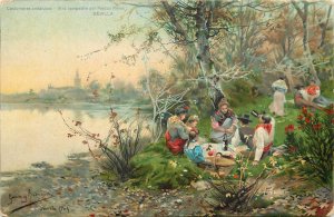 Stengel fine art 1900s postcard Andalusian types picnic costumes Sevilla