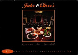 Advertising Jake & Oliver's Restaurant So. 3rd St Philadelphia PA Postcard I69