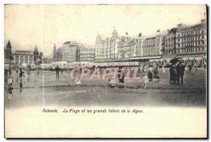 Old Postcard The Ostend Beach and the Great Hotels of the Dam