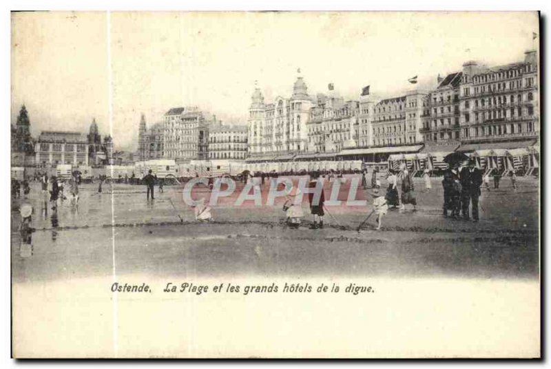 Old Postcard The Ostend Beach and the Great Hotels of the Dam