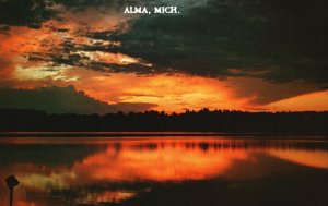 Alma Michigan MI, Sunset, The End of Perfect Day, Vacationland, Vintage Postcard