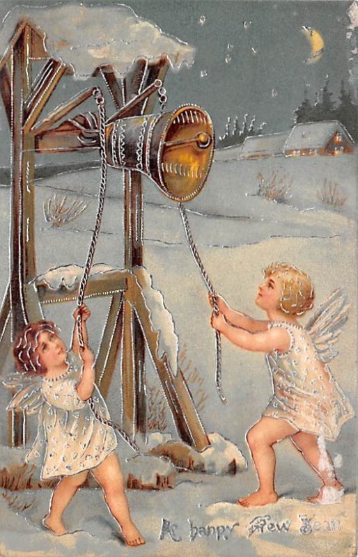 New Years Post Card A Happy New Year Angels Ringing Bells 1907