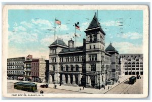 1920 Post Office Streetcar Building Exterior Albany New York NY Vintage Postcard