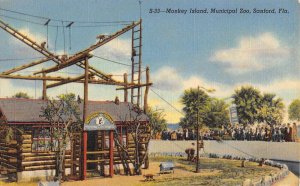 Sanford Florida Municipal Zoo Monkey Island Antique Postcard KK1528