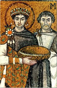 VINTAGE POSTCARD EMPEROR JUSTINIAN (VI CENTURY) IN TILED MOSAIC AT RAVENNA ART B