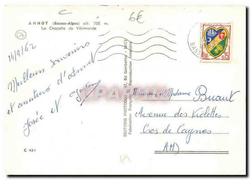 Modern Postcard Annot Lower Alps Chapel of Vérimande