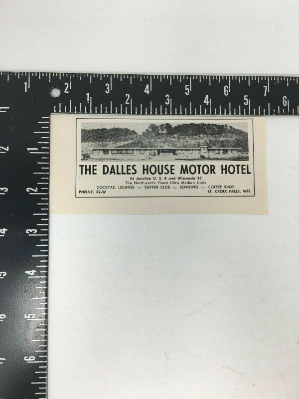 The Dalles House Motor Hotel Vintage Print Ad St. Croix Falls Wisconsin Picture