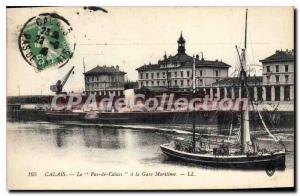 Postcard Old boat Calais The Pas De Calais Ferry Terminal