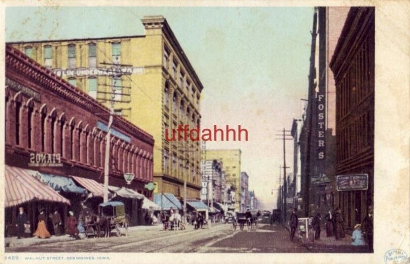 WALNUT STREET, DES MOINES, IA. 1908 Detroit Publ. Phostint